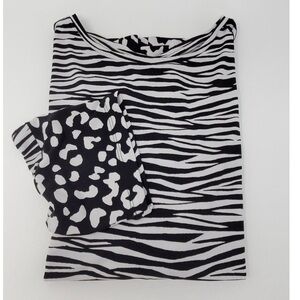 CHICO'S MIXED PRINT BLACK WHITE TUNIC TOP BLOUSE ZEBRA ANIMAL sz 1 MED STRETCH